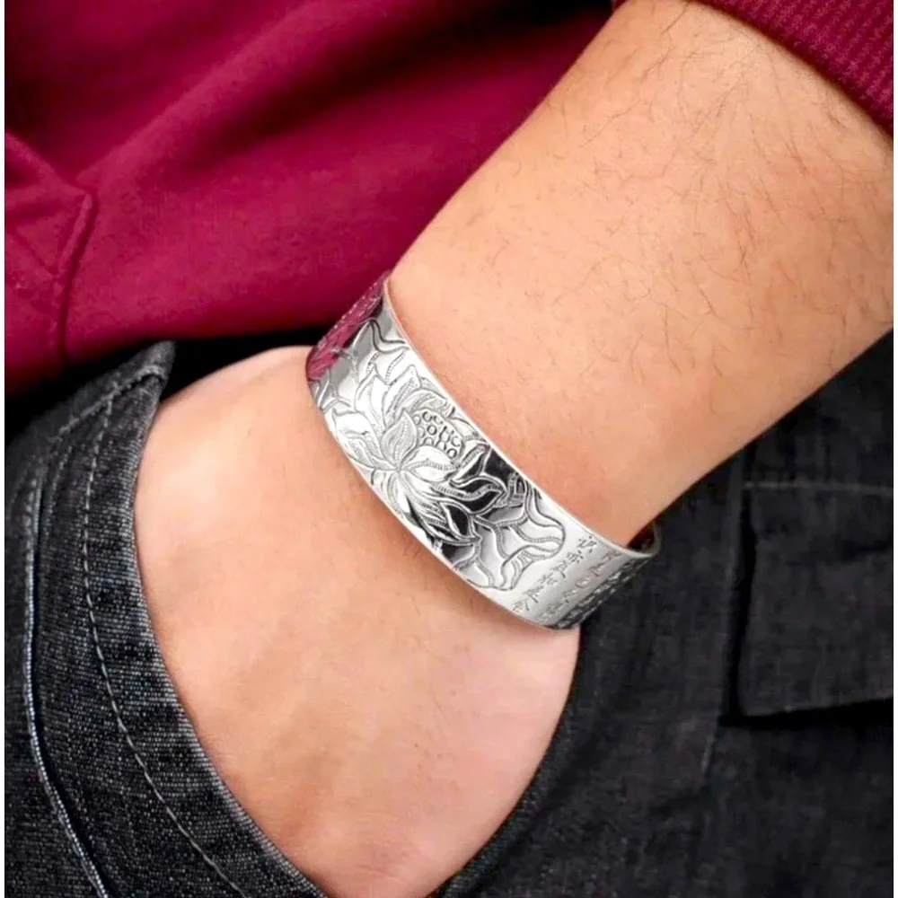 Large Lotus Flower Cuff Bracelet | 999‎ Pure Silver